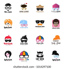 Geek logo set vector