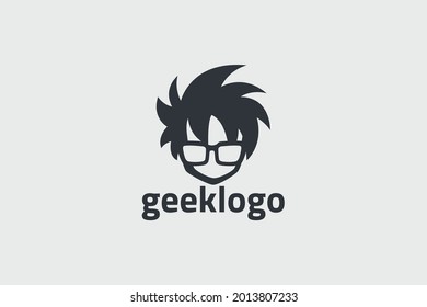 geek logo vector graphic with a boy head for any business.