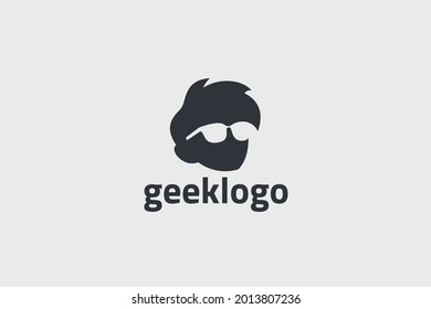 geek logo vector graphic with a boy head for any business.