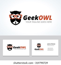 Geek logo,owl,owl logo,learning,education,geek owl,Business card,vector logo template