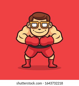 A Geek Man Boxing Vector Character Ilustration