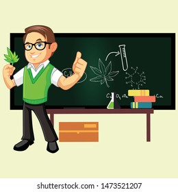 geek man with marijuana leaf  , presentation in front of the class