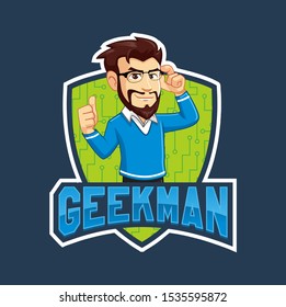 geek man mascot esport logo design