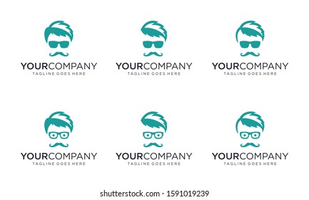 Geek man with mint hair for logo design concept editable