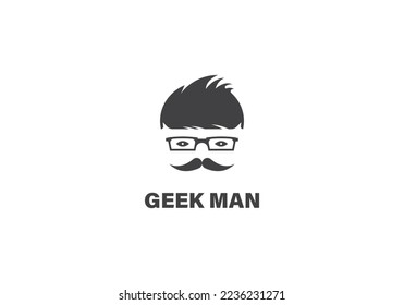 Geek man vector style logo design template