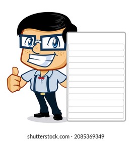 Geek-Maskottenkartoon auf Vektorgrafik