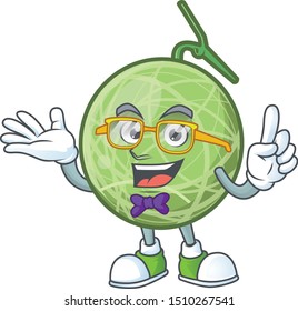 Geek melon cartoon mascot on white background.