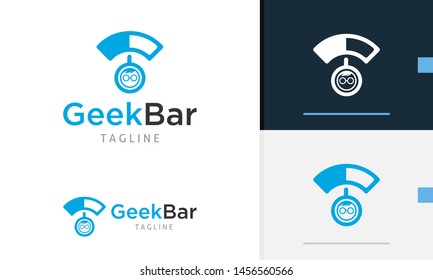 Geek Meter logo design, geek logo concept, measurement icon, geek face icon, suitable for business and app logo or icon