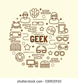 geek minimal thin line icons set, vector illustration design elements