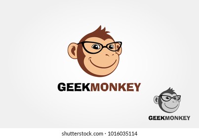 Geek monkey Logo Cartoon Character. Smart Animal logo illustration.