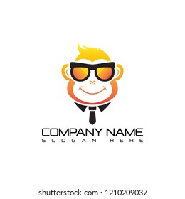 Geek Monkey Logo Template. Monkey with glasses mascot cartoon sign