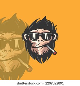 Geek monkey mascot vector logo illustration