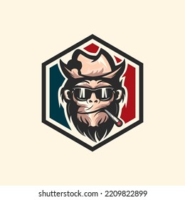 Geek monkey mascot vector logo illustration
