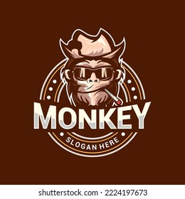 Geek monkey mascot vector logo illustration