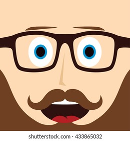 geek mustache guy cartoon character vector art illustration