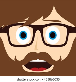 geek mustache guy cartoon character vector art illustration