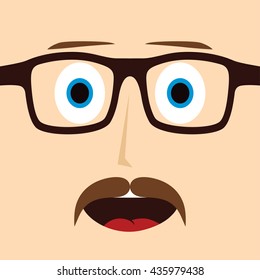 geek mustache guy cartoon character vector art illustration