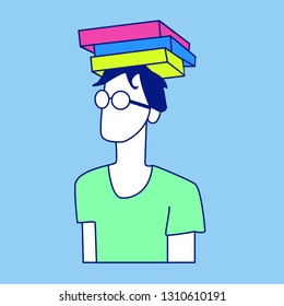 Geek or nerd with books. Vector Illustration