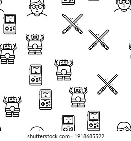 Ilustración De Línea Delgada De Patrón Geek, Nerd Y Gamer