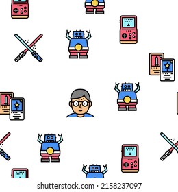 Ilustración De Línea Delgada De Patrón Geek, Nerd Y Gamer