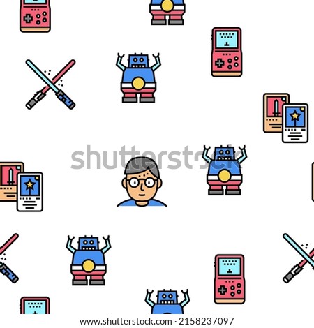 Geek, Nerd And Gamer Vector Seamless Pattern Thin Line Illustration