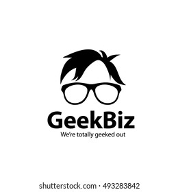 Geek Nerd head and eyeglasses icon design.