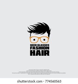 Geek or nerd icon template. Cartoon face smart boy with glasses. Icons for education, gaming, technological or scientific applications and sites. 