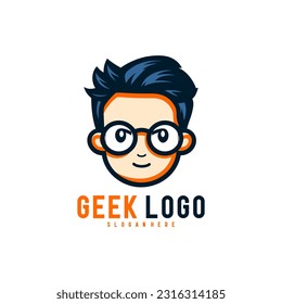 Geek Nerd Logo Stock Vector. Simple minimalist geek nerd head mascot logo design vector template