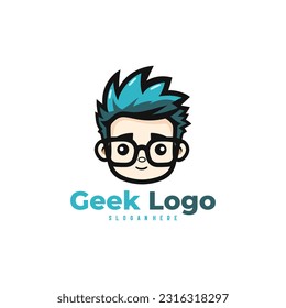 Geek Nerd Logo Stock Vector. Simple minimalist geek nerd head mascot logo design vector template