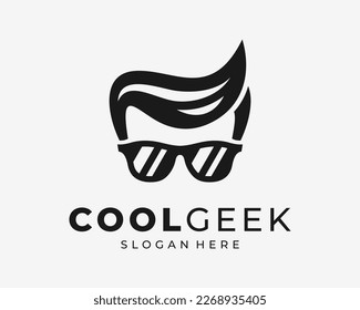 Geek Nerd Man Boy Head Face Retrato Silhouette Elegante Gafas Frías Gafas de sol Diseño del Vector