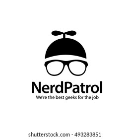 Geek Nerd propeller head and eyeglasses icon design.