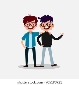Geek, nerd and smart of character cartoon,Friendship of teenager, Vector Illustrations