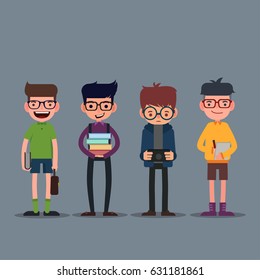 Geek, Nerd And Smart Hipster Set Of Character Cartoon,Education Concept, Vector Illustrations
