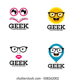 Geek, nerd, Smart logo design template