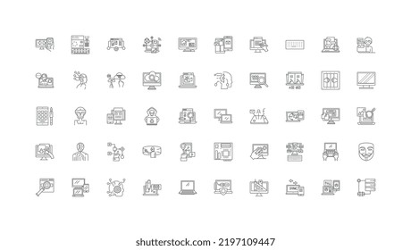 Geek nerds concept illustration, linear icons, line signs set, vector collection