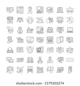Geek nerds linear icons, signs, symbols vector line illustration set