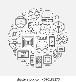 Geek outline circular illustration - vector creative technology symbol