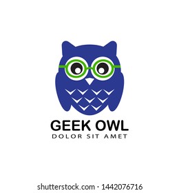 geek owl education logo template design vector in isolated background