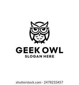 Geek Owl Logo Design Inspiration. Illustration of an Owl Wearing Black Glasses. Vector Logo Template.