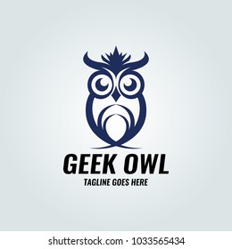 Geek owl logo design template. Vector illustration