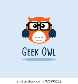 Geek Owl Vector Logo Template. Flat design. Stock vector.