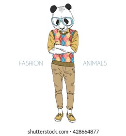 Geek-Panda-Junge, Illustration der Furcht, Modetiere, Hipster-Tiere