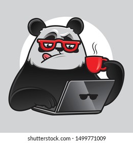 Geek Panda Working With Laptop