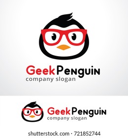 Geek Penguin Logo Template Design Vector, Emblem, Design Concept, Creative Symbol, Icon
