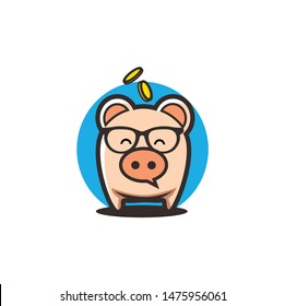geek piggy bank character vector for icon and logo template