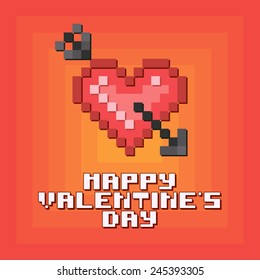 Geek pixel postcard "Valentine's day" (Heart with arrow).