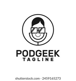 geek podcast logo template, a geek face as podcast