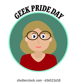 Geek pride day girl color logo design. Vector illustration for design clothes, business