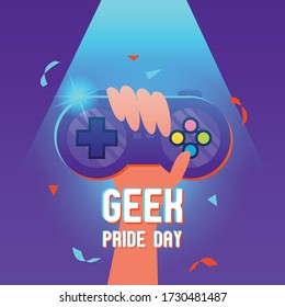 Geek pride day with illustration vector hand holding joystick design