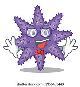 Geek purple starfish above cartoon coral reef